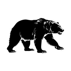 A wild black bear silhouette illustration of a big predator animal isolated on a white background representing nature and grizzly wildlife