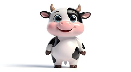 Obraz premium Charming Smiling Cartoon Cow Standing in Bright Minimalism