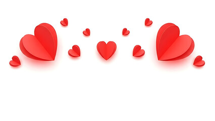 Red hearts floating on white background