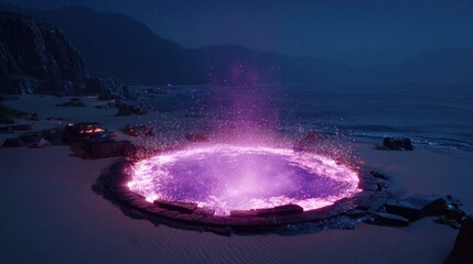 Magical Pink Glowing Portal At Night