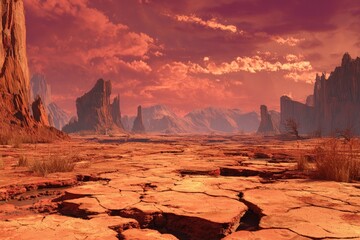 Red Planet Desert Landscape Sunset