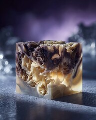 Abstract Soap Cube in Purple, Brown, and Cream Tones