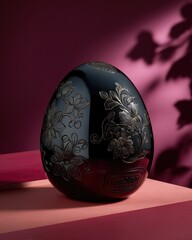 Ornate Black Egg Decorated With Gold Flowers