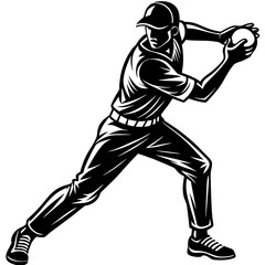 Naklejka premium Cricket Batsman Playing Shot Black and White Silhouette Vector