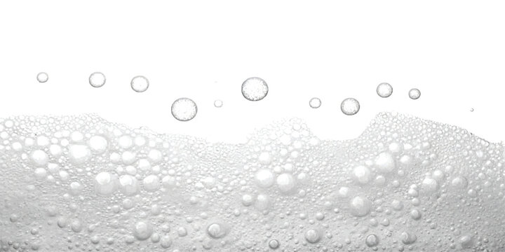 Close-up of refreshing bubbles and foam on a white background