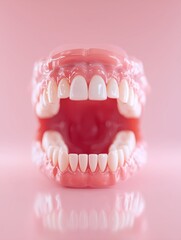 Dental Model Close-Up: Perfectly Aligned Teeth with Soft Pink Gum
