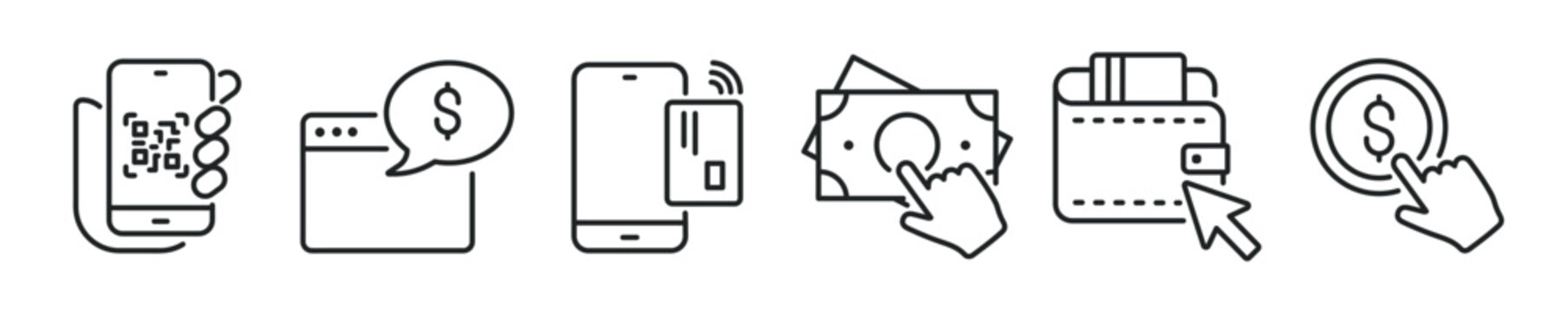 Digital payment thin line icon set. Web minimal editable stroke icons