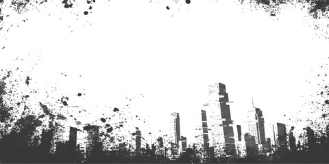 Grunge city skyline silhouette with distressed texture isolated on white background © ZenVectors