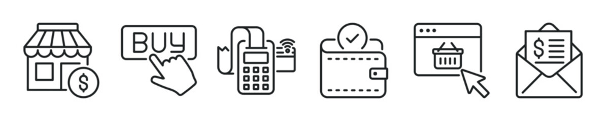 Fototapeta premium Shopping payment thin line icon set. Web minimal editable stroke icons