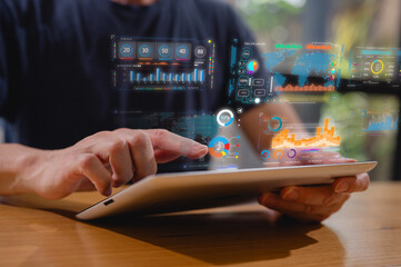 DevOps engineer in Digital transformation technology strategy of business processes and data, optimize and automate operations, customer service management, businessman analysing data kpi dashboard