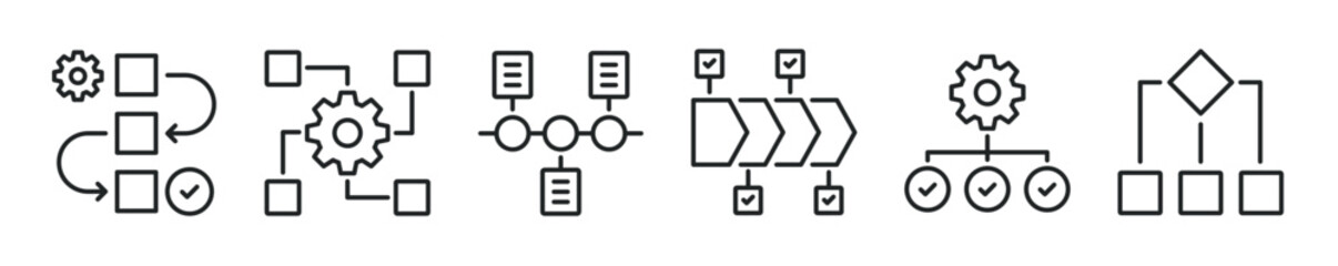 Timeline process thin line icon set. Web minimal editable stroke icons