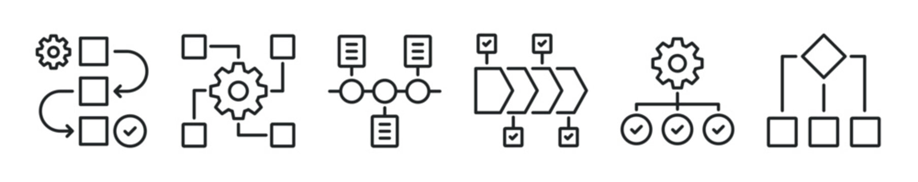 Timeline process thin line icon set. Web minimal editable stroke icons