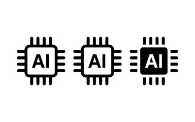 Artificial Intelligence AI Microchip Icons Representing Machine Learning Neural Networks and Deep Learning Technologies for Innovation Modernization and Automation in Technology Business and Future Co