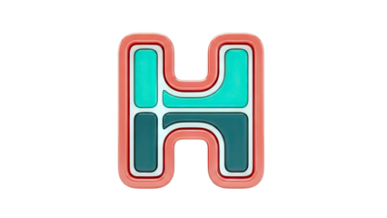 3D Letter H with Coral, Teal, and White Layers