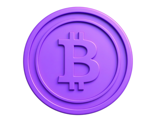 Purple Bitcoin Coin with Embossed Logo.