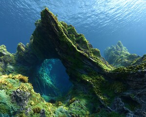 Sea Cave Slide Tunnel With Green Algae Textures Reef Patterns And Submarine Entrances