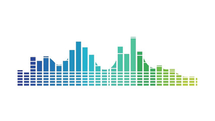 Colorful audio visualizer with sound waves and equalizer bars