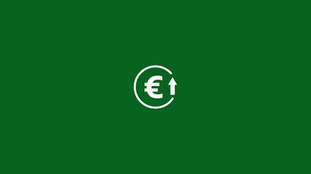 Abstract decrease icon on green background. Euro rate up looped icon. Reduce costs sign and symbol.