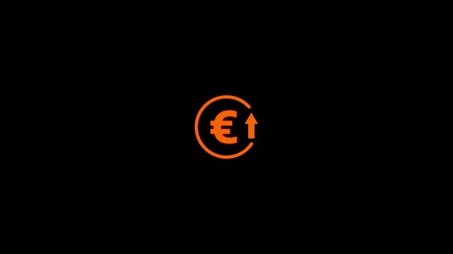 Abstract decrease icon on Euro background. Euro rate up looped icon. Reduce costs sign and symbol.