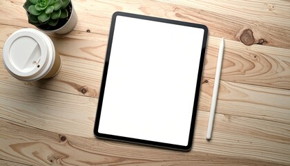 テーブルに置いたタブレットのモックアップ、クロマキー素材