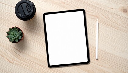 テーブルに置いたタブレットのモックアップ、クロマキー素材