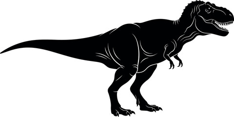 Silhouette of tyrannosaurus rex dinosaur, black and white illustration representing prehistoric predator, ancient wildlife, jurassic power, science, history, imagination, art © MDKHALEDUL