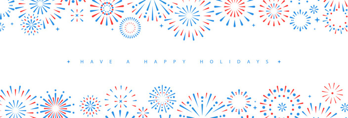 Set of holiday colorful firework explosion isolated on white background. Independence day of America. Vector illustration