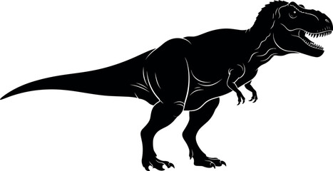 Tyrannosaurus rex silhouette illustration, black dinosaur predator isolated on white background, prehistoric animal graphic, fossil era wildlife design © MDKHALEDUL