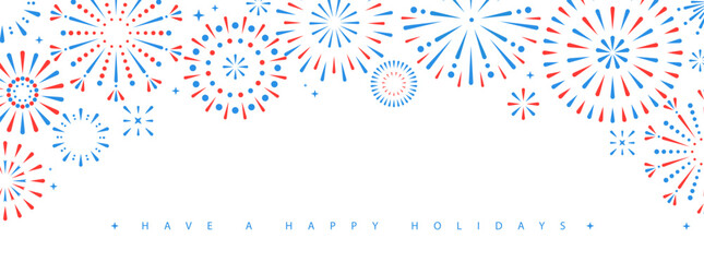 Set of holiday colorful firework explosion isolated on white background. Independence day of America. Vector illustration