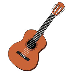 Obraz premium A classical acoustic guitar with six strings and wooden body.