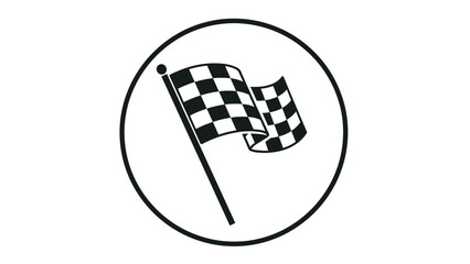 Obraz premium Simple black and white checkered racing flag waving on a pole inside a circular frame for sports and competition symbols.