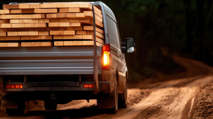 delivery truck transporting building materials on highway, logistics and supply chain concept in motion