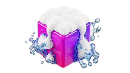 3D Rendering of a Gradient Cube Covered in Soap Suds and Bubbles