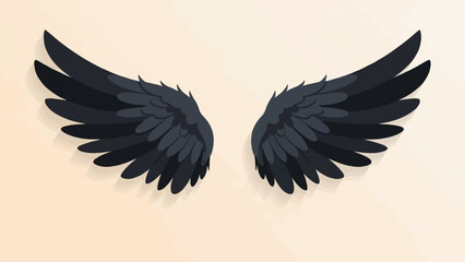 Obraz premium A pair of dark feathered wings spread symmetrically against a light background
