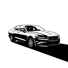 Obraz premium Modern Sports Car Side View SilhouetteLuxury Coupe Black Vector IllustrationSleek Performance Car Silhouette Design