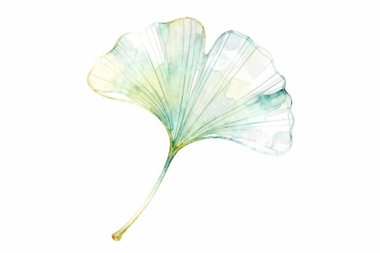 Watercolor painting of a ginkgo leaf