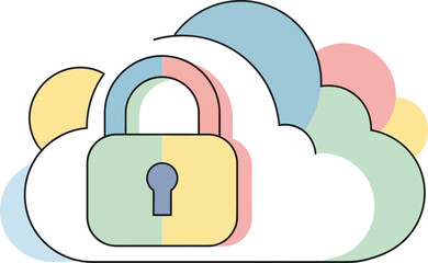 Illustration of Cloud Storage Security with Lock and Multi-layered Clouds