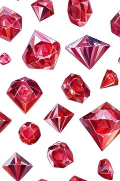 Flat style seamless ruby pattern, isolated on a white background.