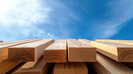 wood planks and building materials stacked in outdoor construction market, organized retail storage