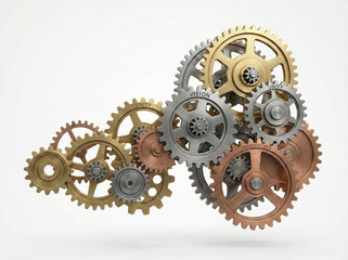 Interlocking metal gears in various colors and sizes