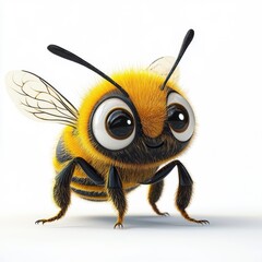 Naklejka premium 3D cartoon character of a honey bee, lively and engaging, isolated on white background.