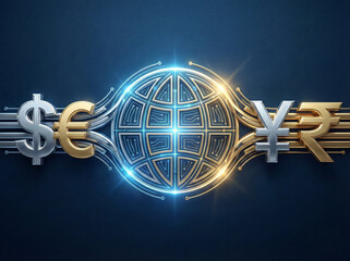 Global currency exchange network on world map