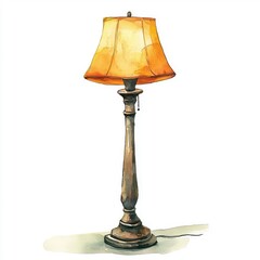 Watercolor style illustration of a standing lamp isolated on a white background.