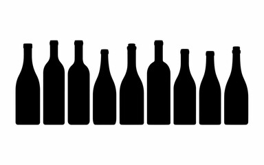 Elegant black wine bottle silhouettes isolated on white background liquor and beverage container collection for restaurant bar menu design sophisticated drink illustration wine tasting event promotion