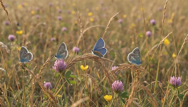 Close up of the Alcon blue Butterflies (Phengaris alcon) in hay meadows, Hungary
