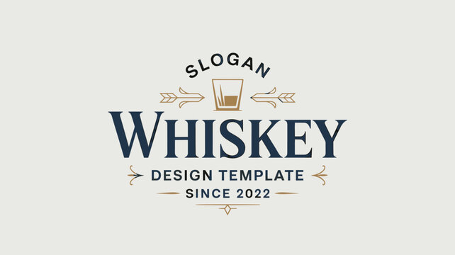 Elegant whiskey logo design template since 2022 for branding identity in vintage retro style with glass and slogan for distillery bar restaurant or alcohol related business promotional marketing mater