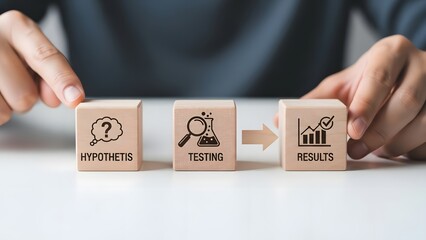 Diagram illustrating the process of hypothesis testing and its successful outcomes with visual cues for analysis and growth
