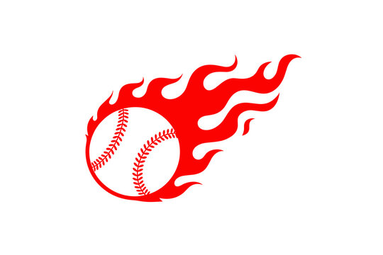 Fiery baseball in motion graphic vector illustration for sports team logo design or dynamic advertising campaign competitive power play sports design element burning fast ball graphic artwork