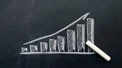 Rising bar chart drawn with chalk on black slate