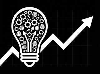 Innovation growth concept with light bulb and gears on black